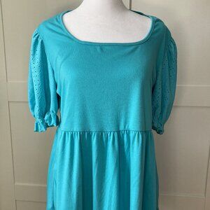 Puffy Sleeve Teal Casual Top with gather waste in Size Large Widmile Brand